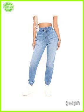 Drawstring Elastic Waist Denim Joggers for Women High Rise Tapered Leg